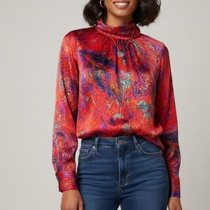 Vintage Maureen‎ M Red Multicolor Satin Blouse
